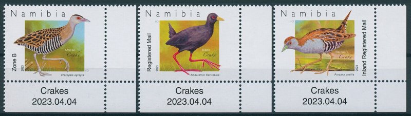 Namibia Stamps 2023 MNH Crakes Birds Black African Crake 3v Set + Selvedge