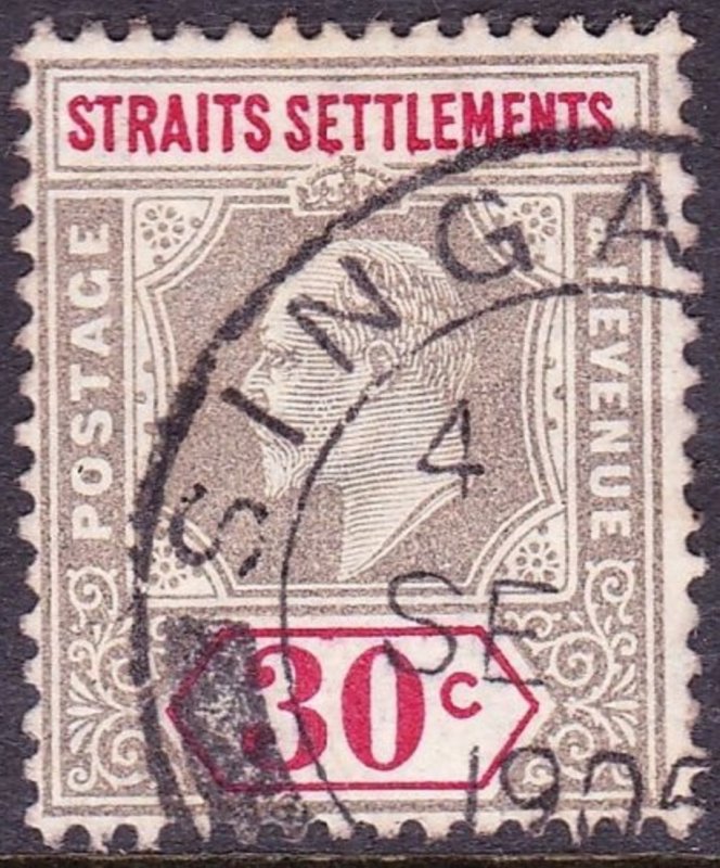 MALAYA STRAITS SETTLEMENTS 1905 KEDV11 30 Cents Grey & Carmine SG134 Used