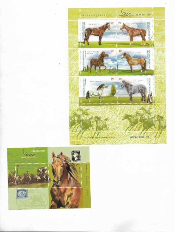 ARGENTINA 2000, HORSES RACES, COMPLETE SET MINI SHEET + SOUVENIR SHEET MINT MNH