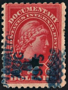 R218 $2.00 Documentary Stamp (1914) Used/Cut Cancelled