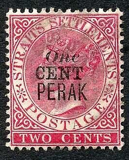 Perak SG35b One Cent type 32 on 2c Bright Rose Fine used Cat 55 pounds