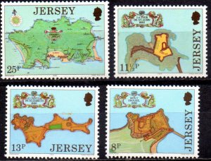 Jersey 1980,Fortresses Orgueil Aubin Maps MNH set # 222-225