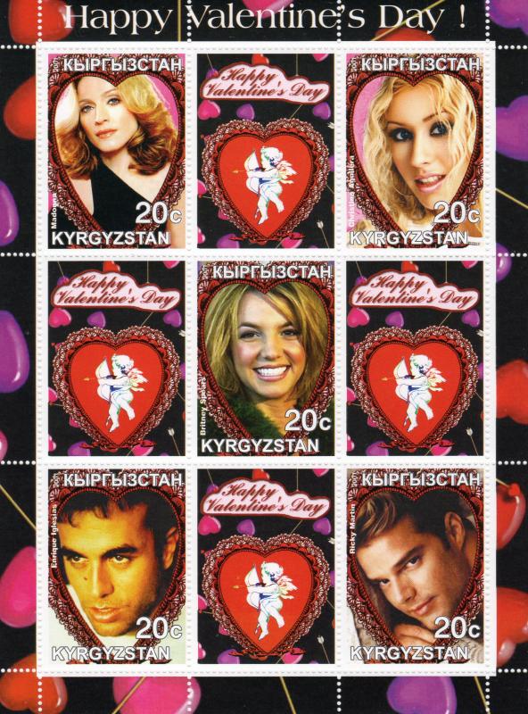 Kyrgyzstan 2001 Happy Valentine's Day Madonna/Christina Aguillera Sheetlet (9)