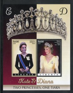 LIBERIA 2023 TWO PRINCESSES ONE TIARA: KATE & DIANA SOUVENIR SHEET MINT NH