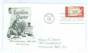 US 1230 1963 Carolina Charter 300th anniversary, pencil address