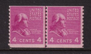 1939 Madison 4c PREXY COIL Sc 843 MNH line pair, fresh OG (5E