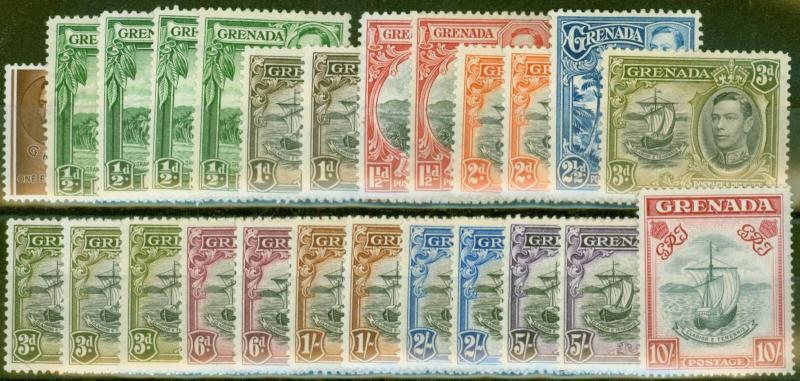 Grenada 1938-50 Extended set of 25 SG152-163f All Perfs & Shades Fine Lightly Mt