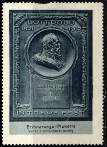 1912 Germany Poster Stamp Prince Regent Luitpold Bavaria Died December 12, 1912