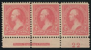 MALACK 248 VF/XF OG 2 NH, VLH, Plate Strip of 3, pre..MORE.. b5939