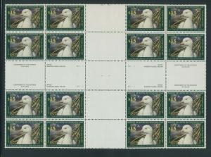 Scott #RW73 Var Federal Duck Center Gutter Block of 16 Stamps Mint NH (Lot 927b)