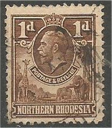 NORTHERN RHODESIA, 1925, used 1p, King George V  Scott 2