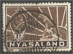 NYASALAND 1938, used, 1p, Leopard Scott 55