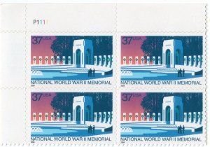 SCOTT  3862  WORLD WAR II MEMORIAL  37¢  PLATE BLOCK  MNH  SHERWOOD STAMP