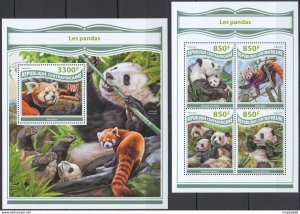 2017 Central Africa Pandas Wild Animals Bears Fauna #7400-03+Bl1681 ** Fd0718