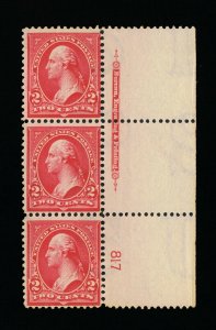 GENUINE SCOTT #279B MINT OG NH 1899 RED TYPE-IV PLATE #844 FULL IMPRINT STRIP-3