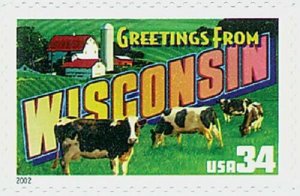 2002 34c Greetings from America, Wisconsin Scott 3609 Mint F/VF NH