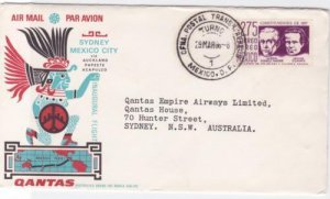 qantas 1966 sydney mexico australia air mail stamps  flight cover ref r15414