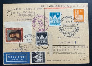 1953 Bremen Germany First Direct Flight Airmail PC Cover To New York Usa