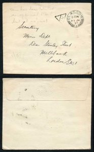 1937 unstamped cover treated as Official Mail in Error