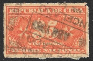 CUBA 1924 $5.00 Orange Rouletted GENERAL REVENUE GP21 Used