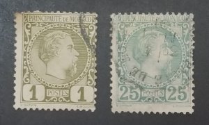 MONACO Scott 1 and 9 Used Stamp Lot T129