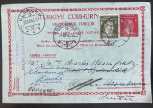 1940 Istanbul Turkey Postal Stationery Postcard Cover To Zurich Switzerland