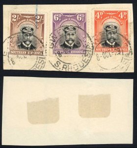 Southern Rhodesia SG12 SG7 SG6 2/- 6d and 4d Values Perf 14 Used on Piece