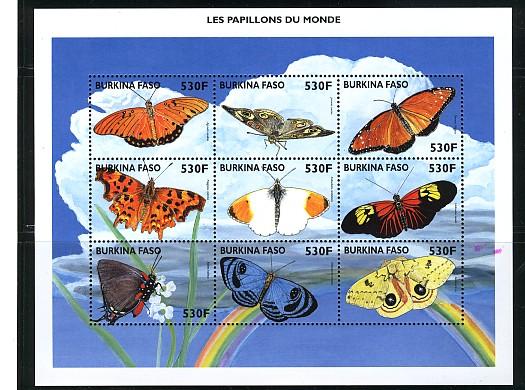 BURKINA FASO1998 BUTTERFLIESSHEET of 9#1109 MNH