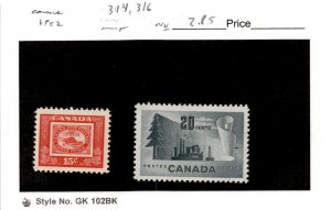 Canada, Postage Stamp, #314, 316 Mint NH, 1952 Beaver (AB)