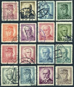 Czechoslovakia 293-304,used.Mi 460-475. Milan Stefanik,Benes,Masaryk.1945-47.