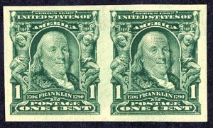 US Sc# 314 MNH Imperforate Pair : : 1906 1¢ Franklin