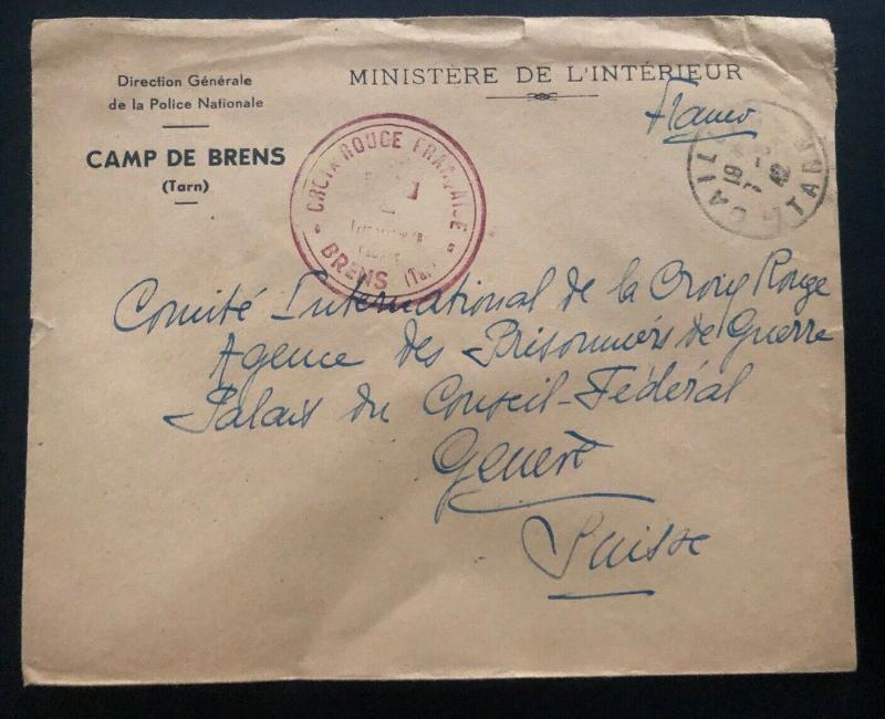 1942 France Concentration Internment Camp Brens Police Guard  Cover To Red-cross