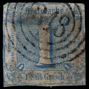 4115: Thurn and Taxis SG14 1 Grosch Blue. 1860. Sc#10 Mi15 Fine Used. C£35