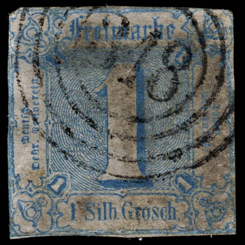 4115: Thurn and Taxis SG14 1 Grosch Blue. 1860. Sc#10 Mi15 Fine Used. C£35