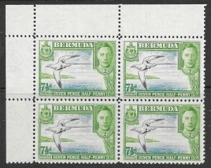 Bermuda Scott 121D MNH 7-1/2d Yellow-Billed Tropic Bird issue of 1941 Block of 4