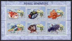 Mozambique 2007 Poisonous Fish perf sheetlet containing 6...