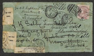 INDIA #38 STAMP ISLE OF WRIGHT TO WALES TYPE 2a & 2c BRITISH SEALS COVER 1900