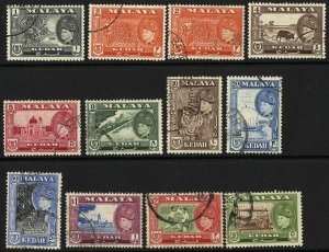 Kedah SG92/101 Set of 11 Fine Used Cat 150 pounds