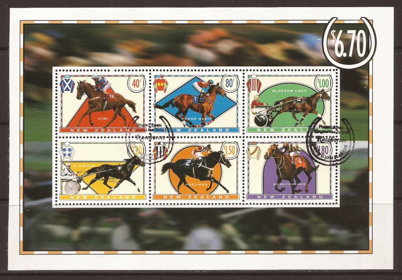 1996 New Zealand - Sc 1328 - used VF - 7 Mini Sheets - Racehorses