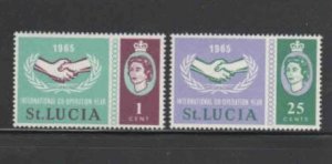 ST. LUCIA #199-200 1965 INT'L COOPERTION YEAR ISSUE MINT VF LH O.G