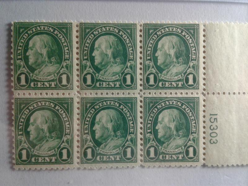 SCOTT # 552 1 CENT FRANKLIN MINT NEVER HINGED PLATE BLOCK OF 6 POST OFFICE FRESH