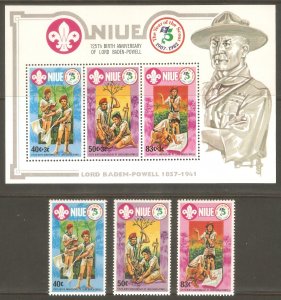 NIUE Sc# 372 - 375 MNH FVF Set-3+SS Baden-Powell Boy Scouts Flag