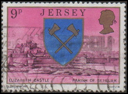 Jersey 143 - Used - 9p Arms of St. Helier / Elizabeth Castle (1976) (cv $0.55)