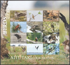 FAT111 ! RARE IMPERF 2018 AITUTAKI BIRDS OF PREY OWLS MICHEL 70 EURO 1SH MNH