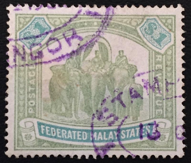 Malaya 1900 FMS Elephants & Howdah $1 Used wmk CC SG#23 CV£190 M1737