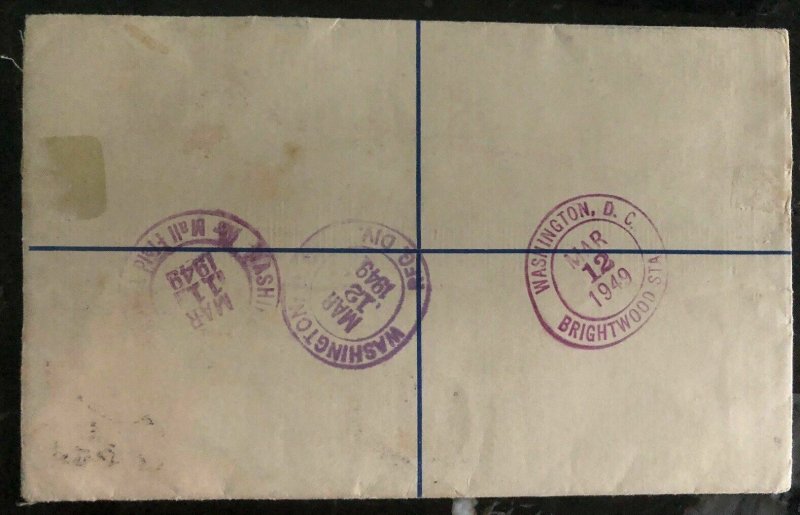 1949 GPO Mauritius Airmail Cover To Washington DC USA Silver Wedding Sc #229 30