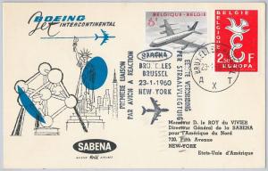 AIRMAIL - FLIGHT COVER - BELGIUM - SABENA : Bruxelles /  NEW YORK - 23.01.1960