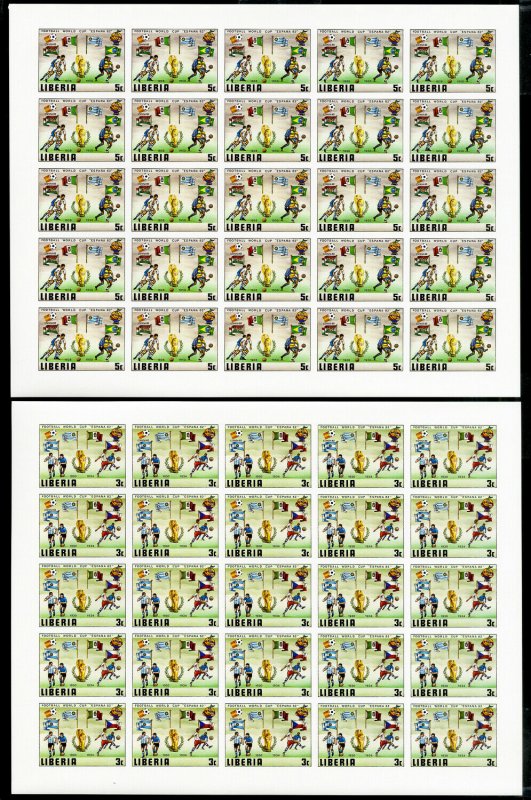 Liberia Stamps # 886-91 World Soccer 3c-55c Imperf Sheets of 25 XF OG NH