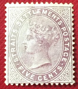 Malaya 1882 Straits Settlements QV 5c Purple Brown CC MNG SG#48 M1913