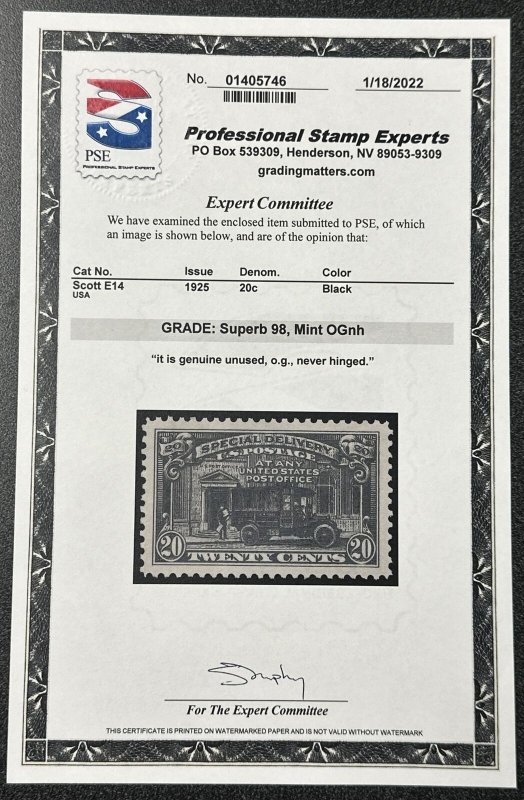 Scott E14 PSE Certified Superb 98 Mint OGnh Black